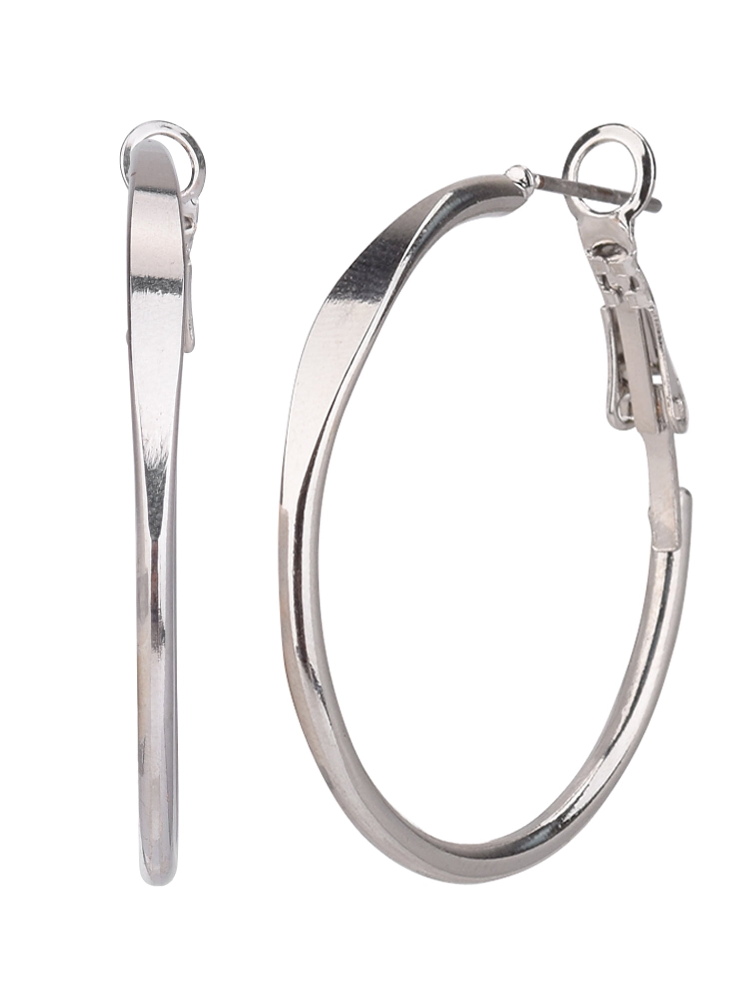 Time and Tru Adult Women's 3 Pair Silver Tone Metal Hoop Earring Set