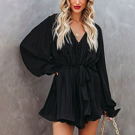 

QWANG Black Fashionable 2023 New Spring And Summer Women s Adjustable Waist Solid V-Neck Long Sleeve Bodysuit