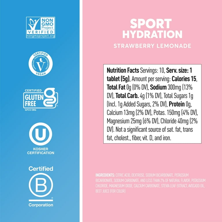 Nuun Sport Electrolyte Tablets for Proactive Hydration, Strawberry Lemonade, 10 Count Tube