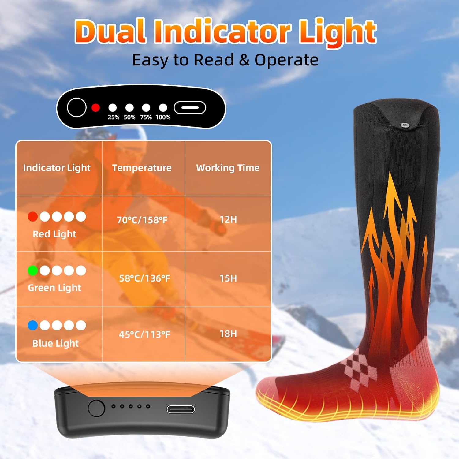 Ferdiiz Heated Socks, Electric Heated Socks for Men Women, Rechargeable Battery Heat Up to 8 Hours, Winter Washable Thermal Socks Foot Warmer for Outdoor Camping Skiing Fishing Hunting