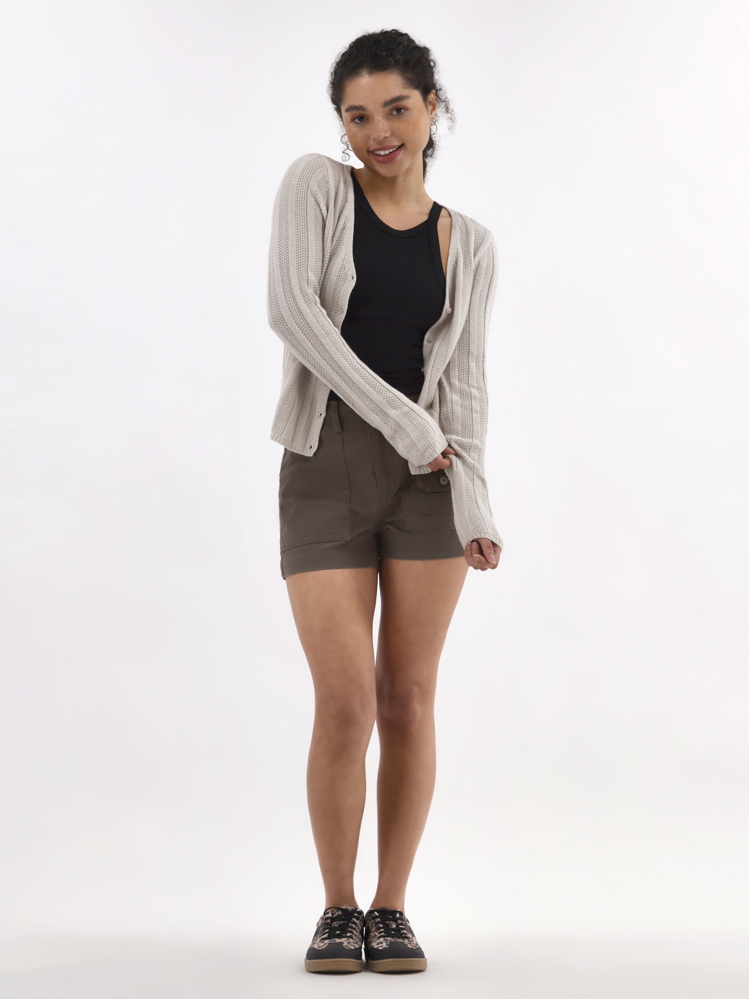 No Boundaries Textured Button Front Cardigan Sweater, Women's