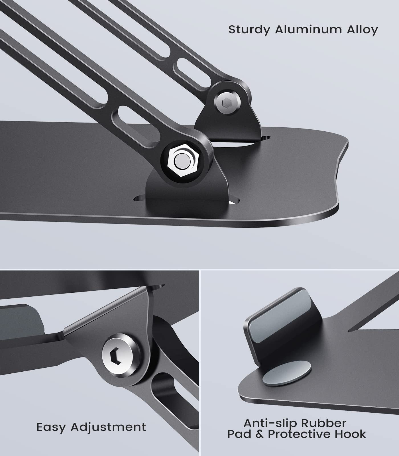 Adjustable Laptop Stand For Desk  Aluminum Portable Lightweight 500g Foldable Computer Notebook Holder 11-16" Macbook Air Pro Xps Black