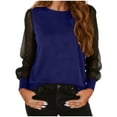 thumbnail image 5 of larppty Womens Black Long Sleeve Shirt Mesh Fashion Crew Neck Going Out Tops Party Shirts Slim Fit Blouses Basic Tee Tops (Blue, XL), 5 of 6