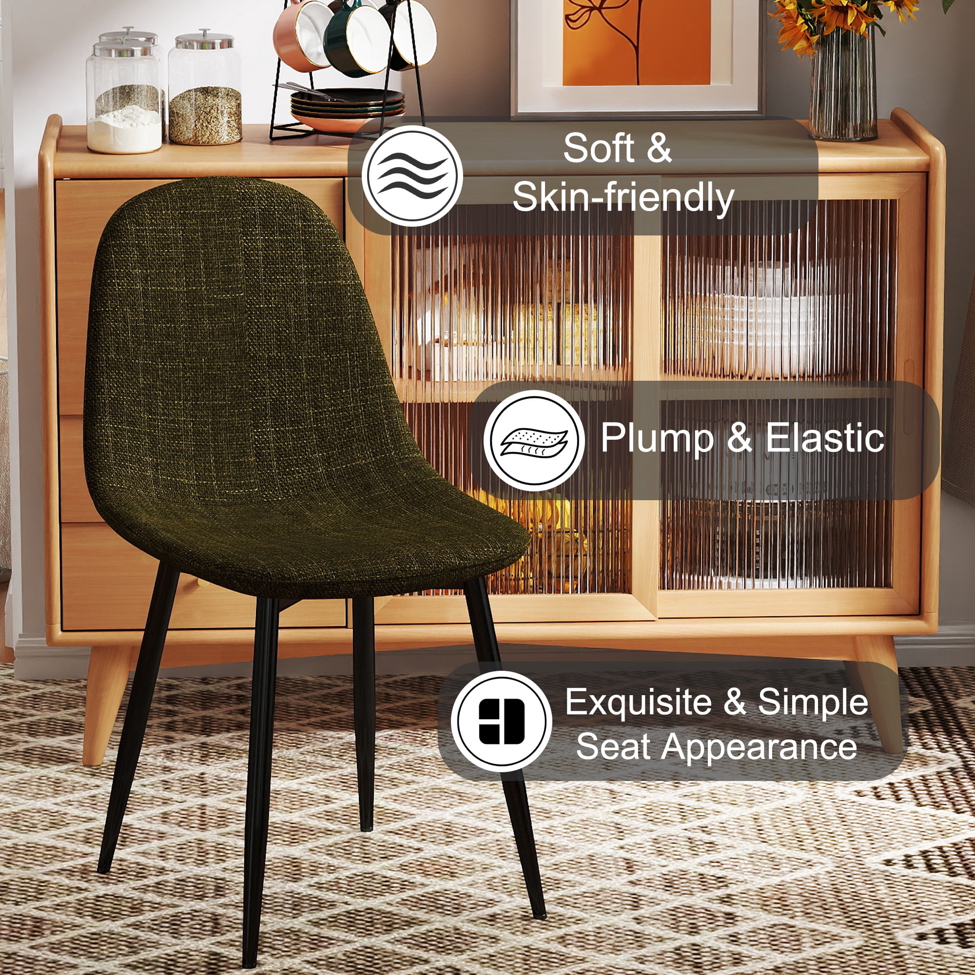 Ensemble de salle à manger Homy Casa style industriel moderne 5 pièces pour 4 personnes, table en faux bois imitation noyer avec bords naturels et 4 chaises sans accoudoirs