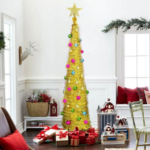 5FT Artificial Christmas Tree Pop Up Christmas Tree Tinsel Coastal