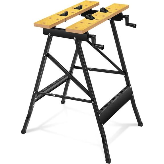Adjustable Folding Workbench with Built-in Ruler & Protractor, Portable Work Table (8"-12"), 220lbs Load Capacity, Multipurpose Vise Workbench for Woodworking, Garage, and DIY