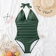 thumbnail image 3 of Traje de Baño Conjuntos de bikini Tirantes finos Traje de baño Control de barriga para mujer (Verde militar XL Ygjytge ejercito verde T XL para Mujer, 3 of 7