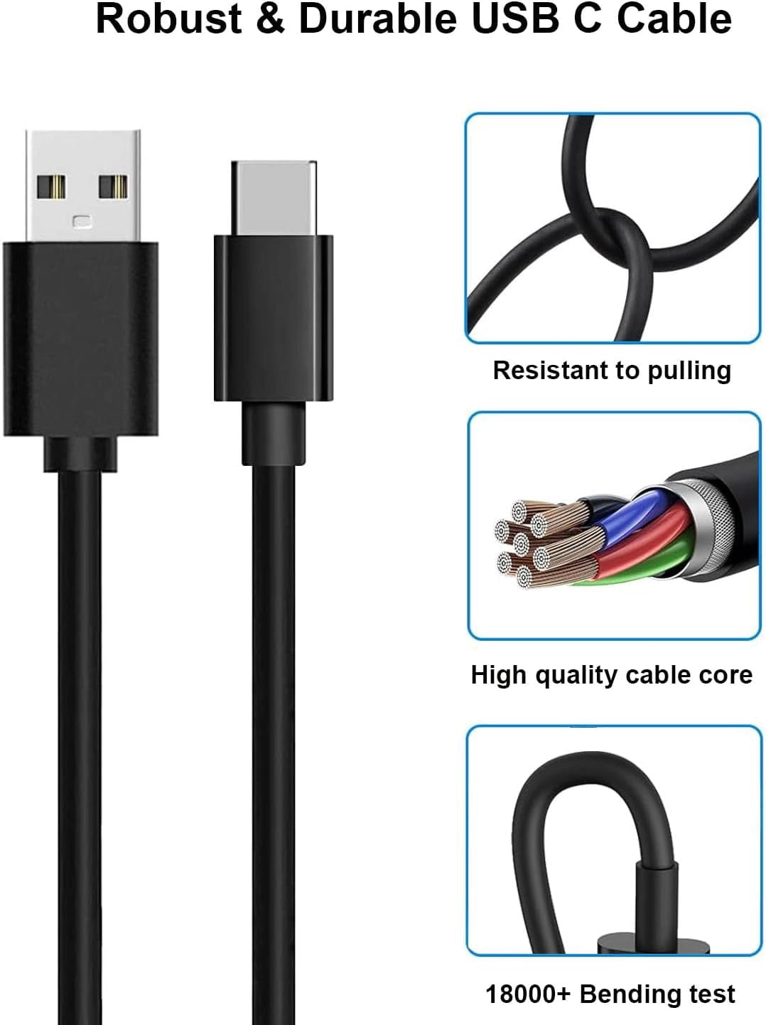RGHJAR-USB C Wall Charger for Nokia 2760/2780, XR20/XR21 5G, C100, X100, G400/G310/G300/G100 /G60/G50/G42/G20/G10, 8V, T20 10W 5FT USB A to Type C Charging Charger Cable Cord