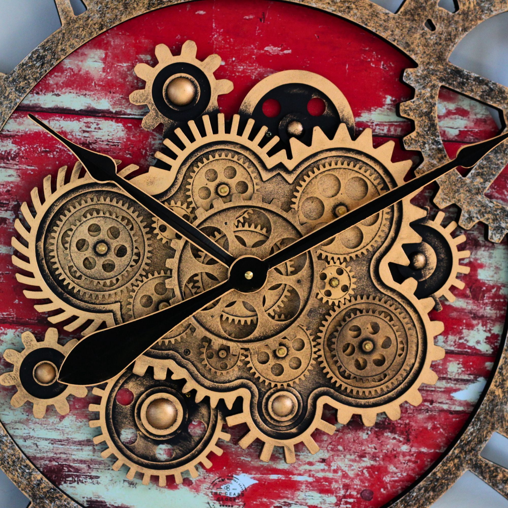THE GEARS CLOCK Wall Clock with Real Moving Gears AM-LI_ 36 in Round Red-Lava