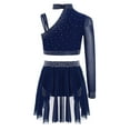 thumbnail image 2 of TiaoBug Kids Girls Ballet Lyrical Dance Outfits Shiny Rhinestones Crop Top and Skirt 2-Piece Set Navy Blue 6, 2 of 5