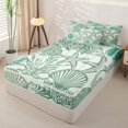 thumbnail image 2 of Erosebridal Beach Sea Life Pattern Zipper Queen Comforter Set with Fitted Sheet and 2 Pillowcases,Boho Coral Conch Print Zipper Bedding Set,Mint Green White,Reversible, 2 of 6
