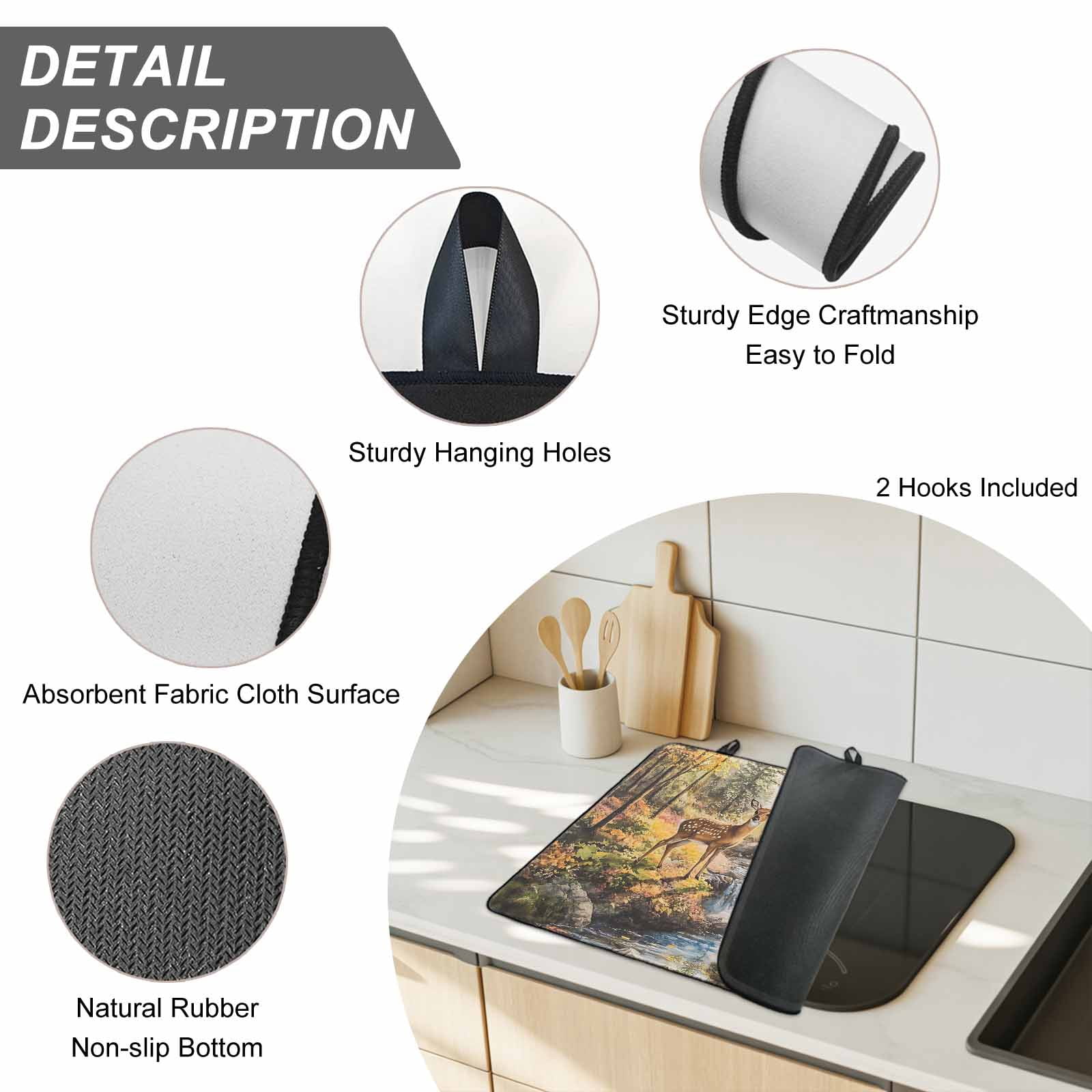 Autumn Forest Deer Stove Top Cover for Electric Stove, Heat-proof & Non Slip Glass Top Stove Cover Protector, Elk River Mountain Kitchen Flat Cooktop Rubber Mat 24x21 Inches