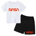 thumbnail image 3 of Conjunto de 2 camisetas y pantalones cortos con estampado de letras de verano para niños de 2 a 13 años, ropa deportiva de calle para niños y niñas, 3 of 5