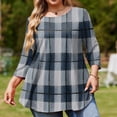 thumbnail image 4 of TQWQT Plus Size Women's Plaid Tunic Top 3/4 Sleeve Scoop Neck Comfort Blouse for Work Layering Leggings Everyday Wear 5XL, 4 of 5