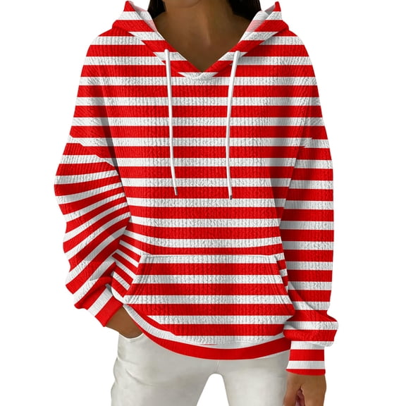 Lmnyox Striped Hoodies for Women Fashion Long Sleeve Hooded Texture Sweatshirts Casual Loose Pullover with Pocket