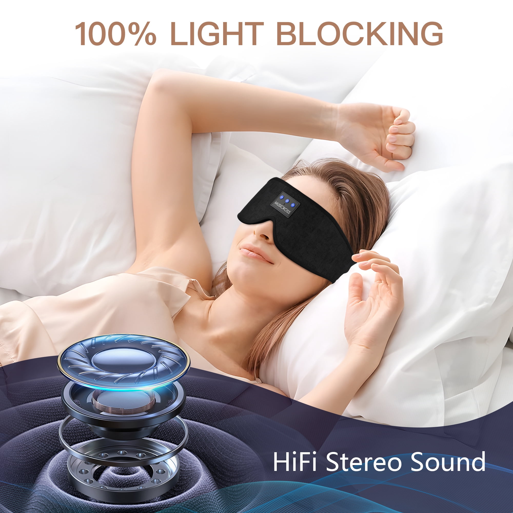 Arsvita Sleep Mask with Headphones Bluetooth 5.2 Wireless, 3D Eye Mask for Sleeping Built-in HD Music, Microphone for Calls, Sleep Headphones for Side Sleepers Travel Yoga Meditation