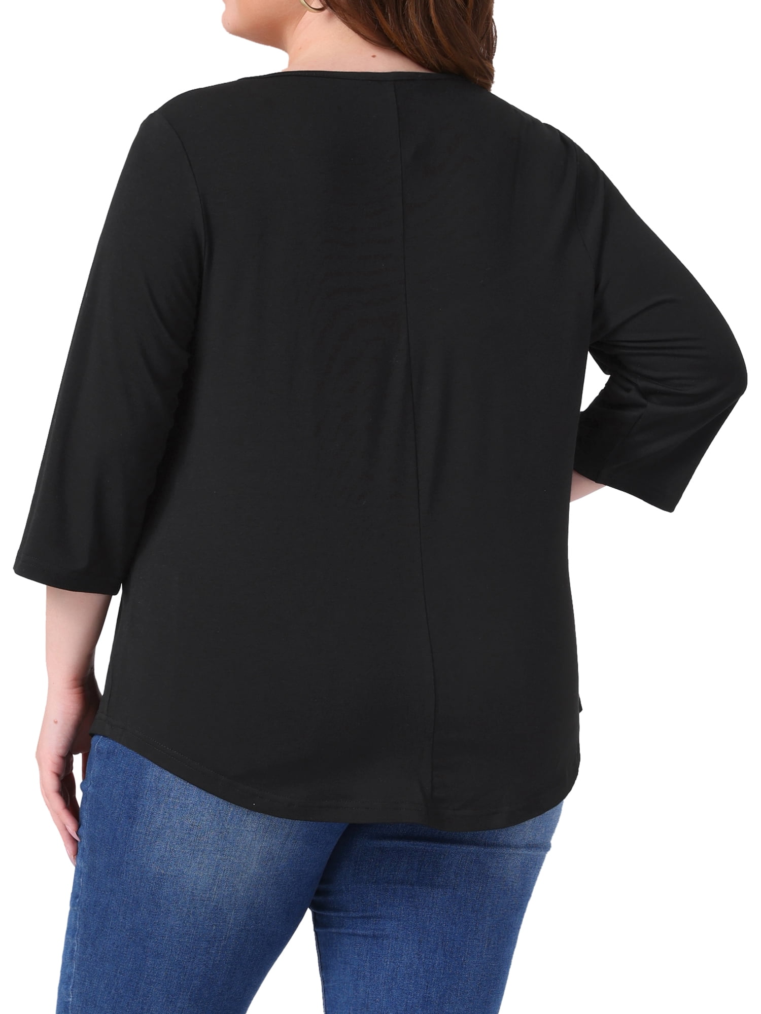 DARING DIVA Women's Plus 3/4 Sleeve Crochet Lace Detail Blouse Tunic Shirt 3X Black