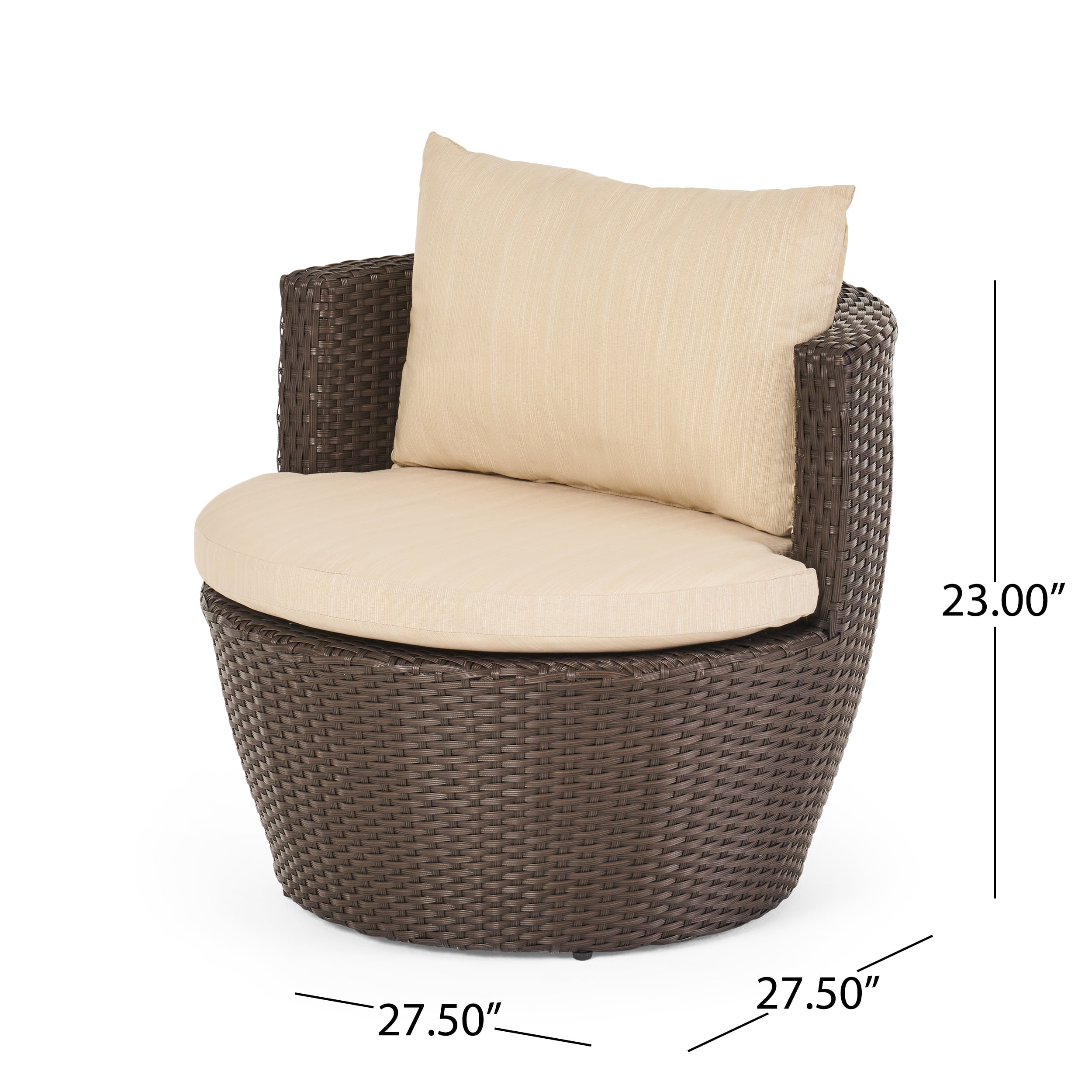 Christensen 3 Piece Outdoor Wicker Chat Set with Cushions, Brown and Beige