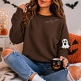 thumbnail image 6 of GILIGEGE Spooky Season Sweatshirts for Women,Cute Ghost Sleeve Crewneck Pullover Halloween Sweatshirt,Vintage Salem Witch Graphic Pullover,Casual Long Sleeve Tops,fall fashion must haves Brown 2XL, 6 of 9