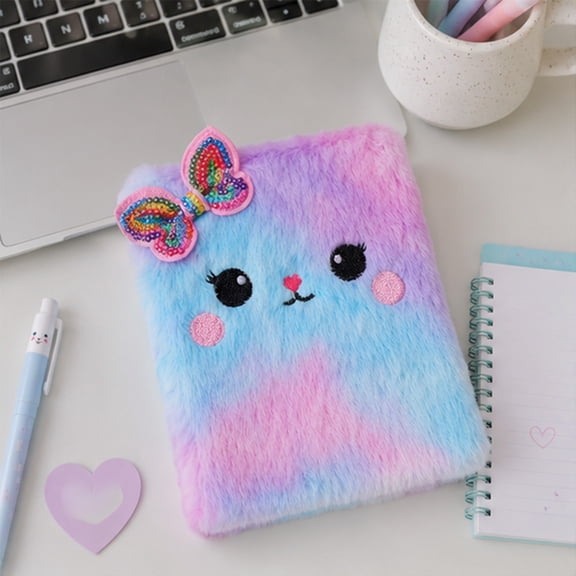 Creatitoy 80 Pages Kawaii Cartoon Cat Plush Cover Notebook, Portable Polyester Journal Diary for Writing Drawing Note Taking Birthday Gift, Multicolor Available