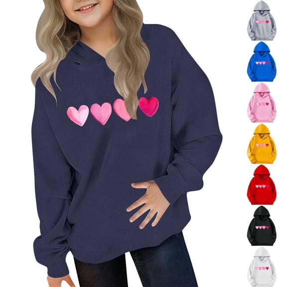 yoeyez Girls Cute Heart Hooded Sweatshirts Teen Kids Oversized Soft Cozy Hoodies Long Sleeve Pullover Tops Back to School Clothes Black,3 Years