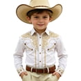 thumbnail image 4 of Kids Western Cowboy Style Long Sleeve Print Casual Button Down Shirt for Boys Daily Wear White 140, 4 of 4