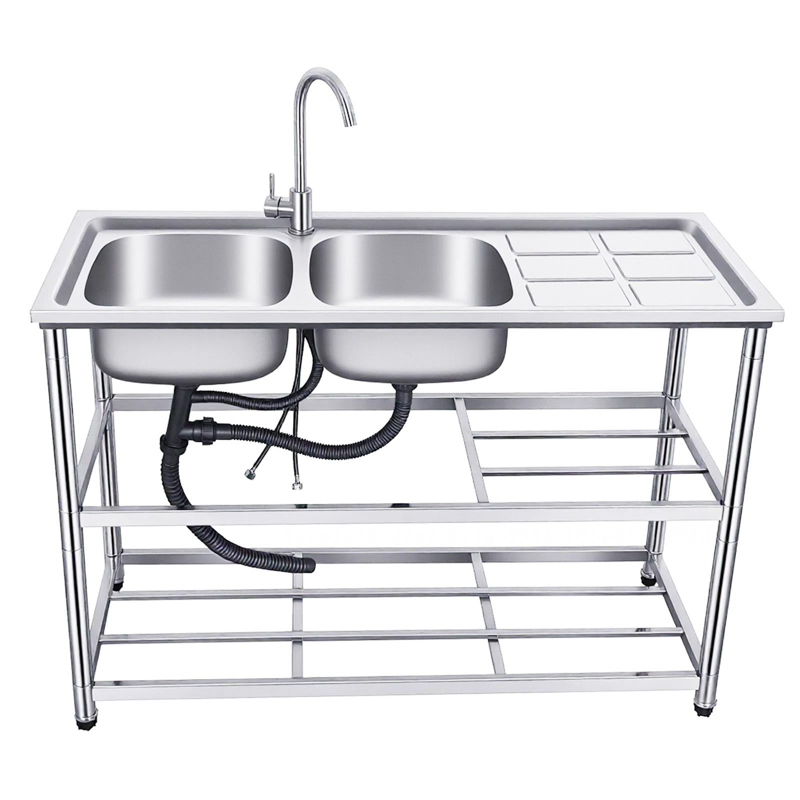 Heavy Duty Utility Sink with Hot & Cold Water Pipes, Commercial Sink, Stainless Steel Commercial Triple Bowl Basin for Supermarket & Food Storage Room