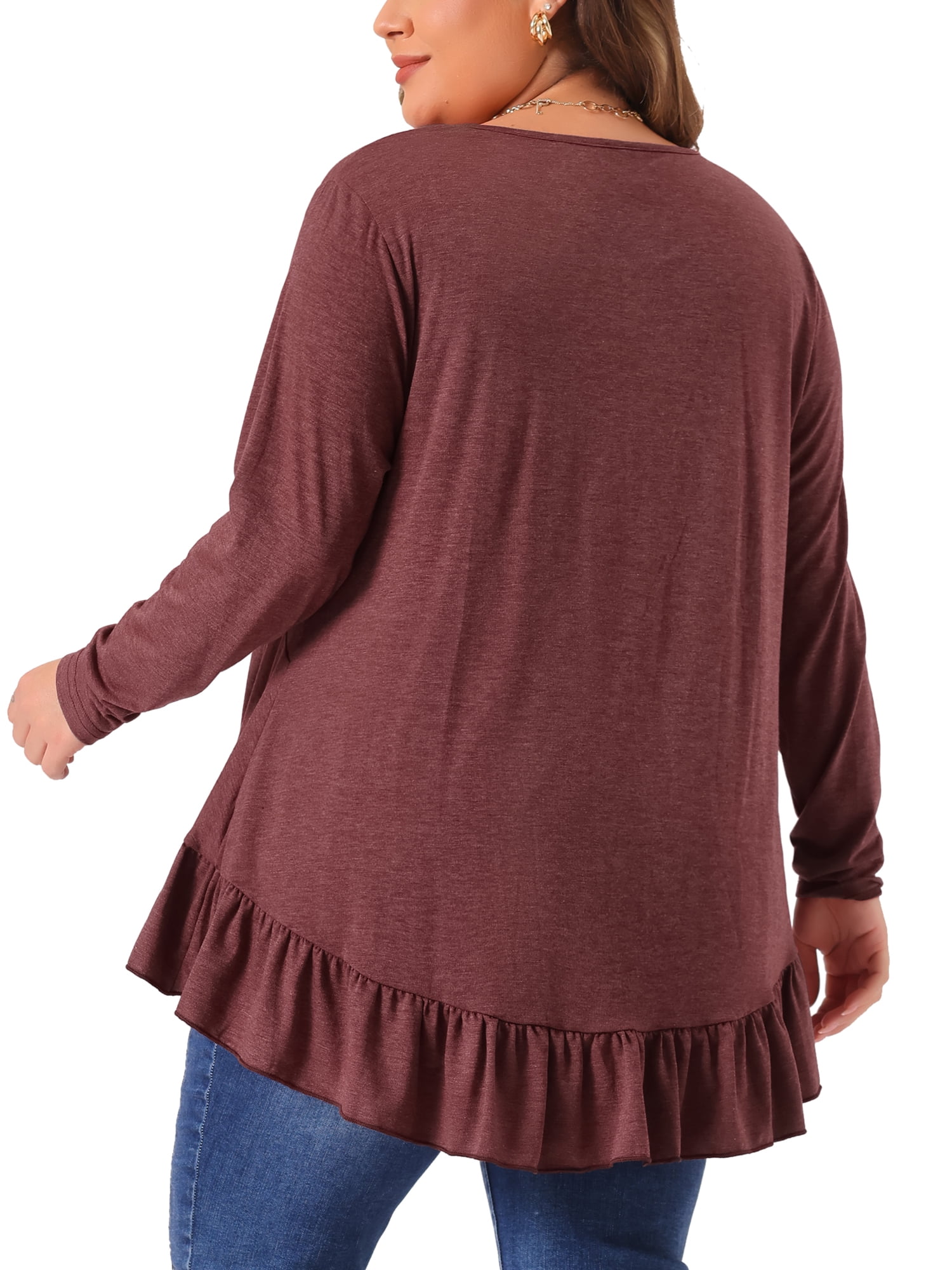DARING DIVA Women' Plus Size Tunic Button Henley Blouses 4X Burgundy