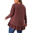 thumbnail image 3 of Plus Size Tunic Tops for Women Button V Neck Long Sleeve Ruffled Hem Swing Flowy Blouses 4X Burgundy, 3 of 6