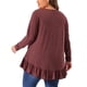 thumbnail image 4 of Tops de túnica de mujer plus size Agnes Orinda, con botones, cuello en V, mangas largas, dobladillo con volantes, blusas fluidas 4X burdeos, 4 of 8