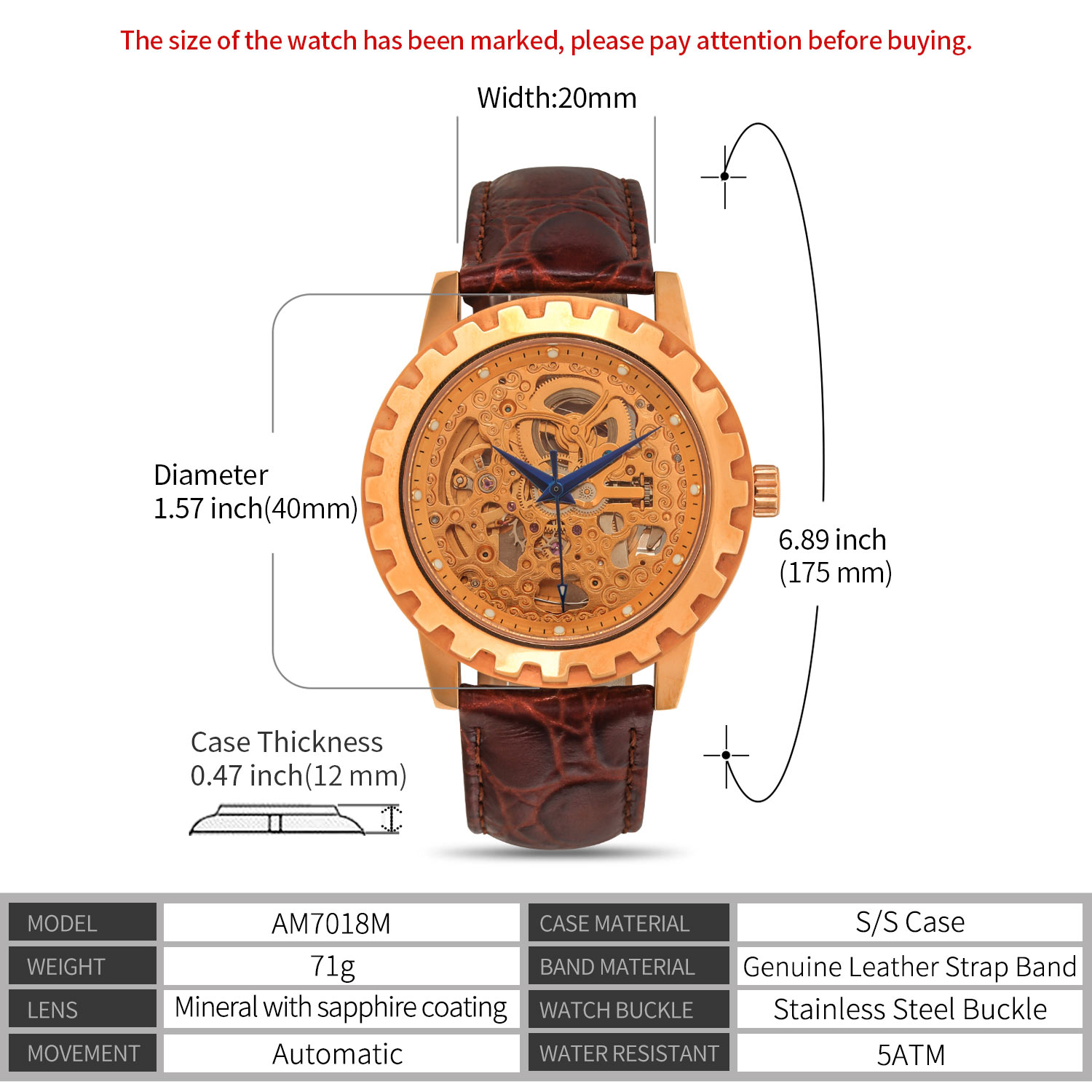 BERNY Automatic Watches for Men, Luxury Skeleton Mechanical Watch Self Winding Carved, Exhibition Caseback, Luminous, 5ATM Waterproof, Stainless Steel, Vintage Men's Leather Watch (Rose Gold)