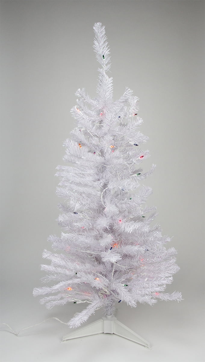 3' Prelit White Iridescent Pine Artificial Christmas Tree Multi