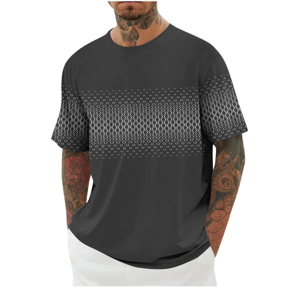 Mens Summer Fshion Tops Shirts 2025 Plus Size Print Round Neck Casual Fashion Short Sleeve Round-Neck Blouses Shirts