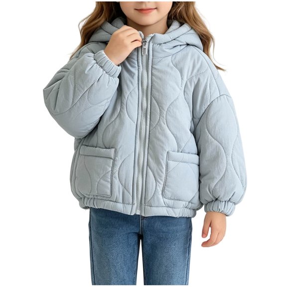 Mitankcoo Girls Hooded Quilted Jacket Full Zip Padded Coat with Pockets Lightweight Warm Winter Outerwear 1-10Y