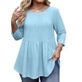 thumbnail image 2 of ClodeEU Women's Plus Size Crochet Lace Round Neck Top,Asymmetric Hem Long/3/4 Sleeve Blouse Light Blue,Womens Plus XXXL, 2 of 7