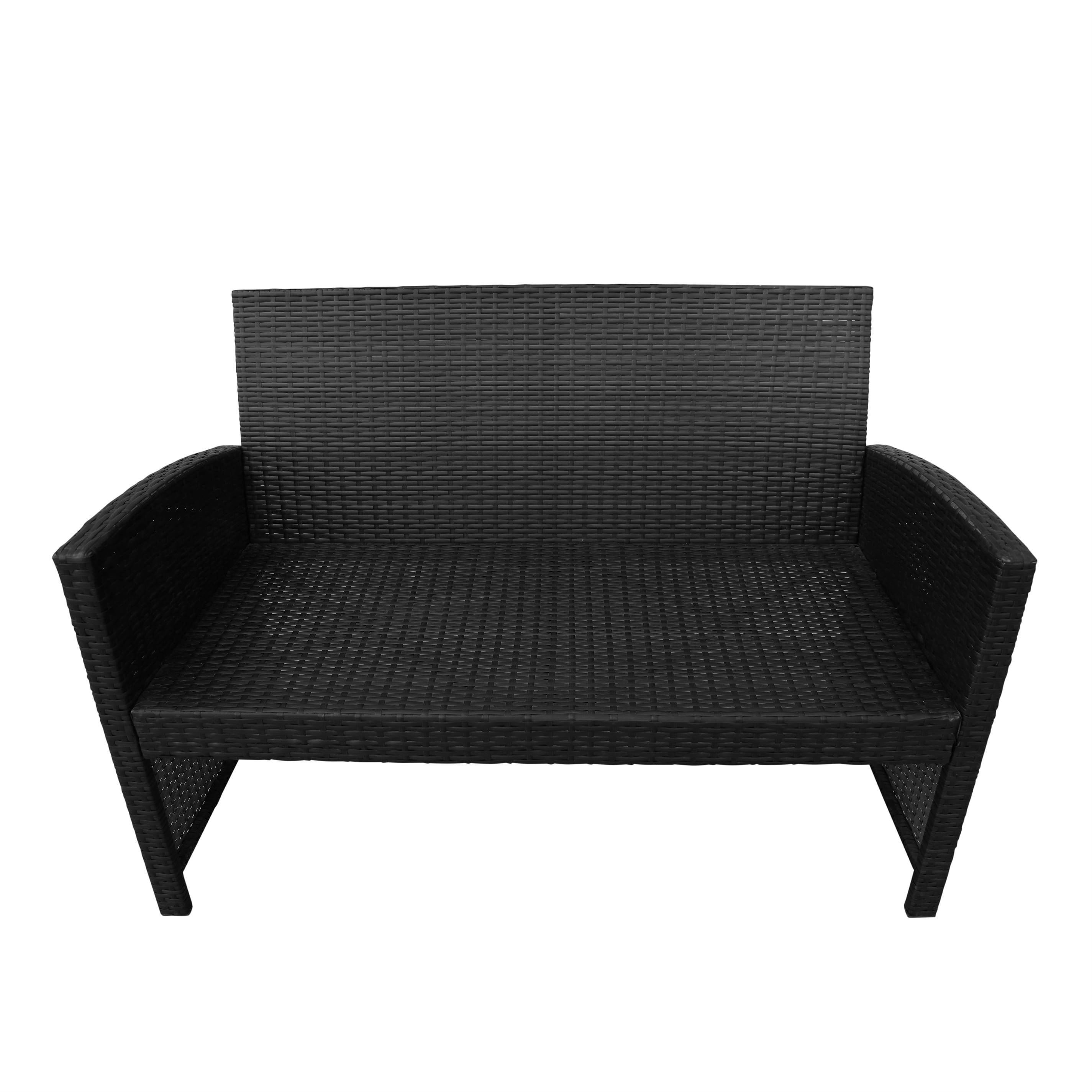 Aukfa 4-Piece Rattan Outdoor Conversation Sets, Black/Beige