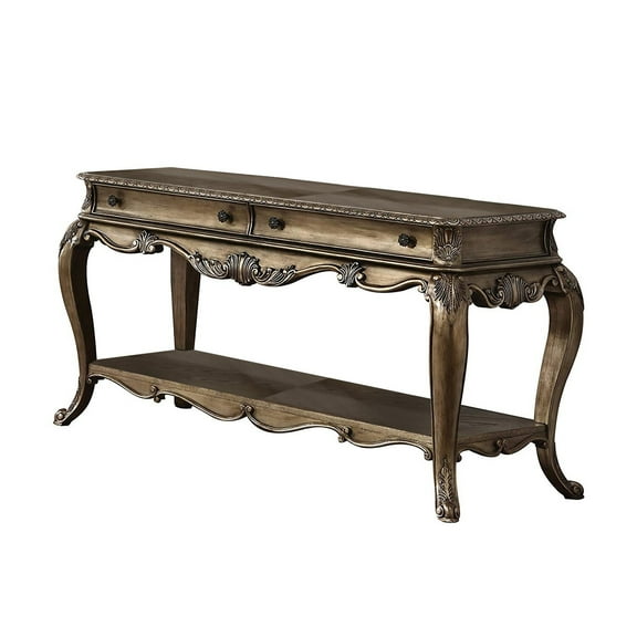 Benzara Wooden Sofa Table With Two Drawers And Bottom Shelf, Vintage Oak Brown