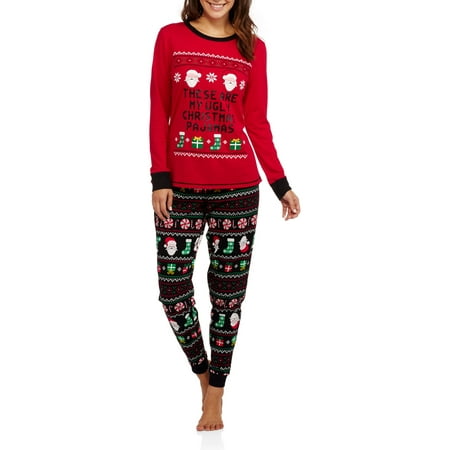 Secret Treasures Women's Christmas Pajamas - Long Sleeve Knit ...