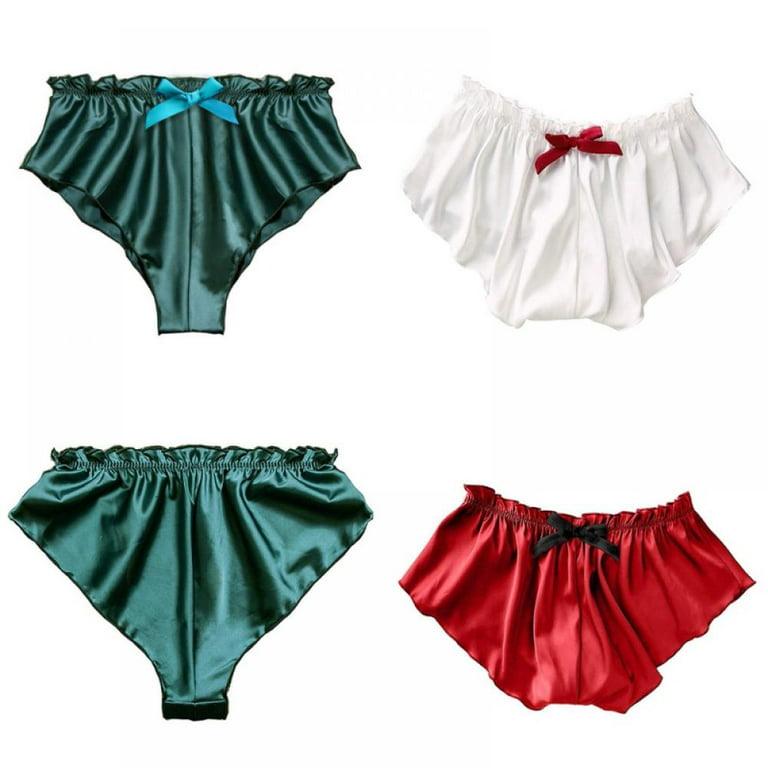 Women's Frill Trim Satin Underwear Silk Panties Ruched Elastic Smooth Soft  Briefs,3 Pack 