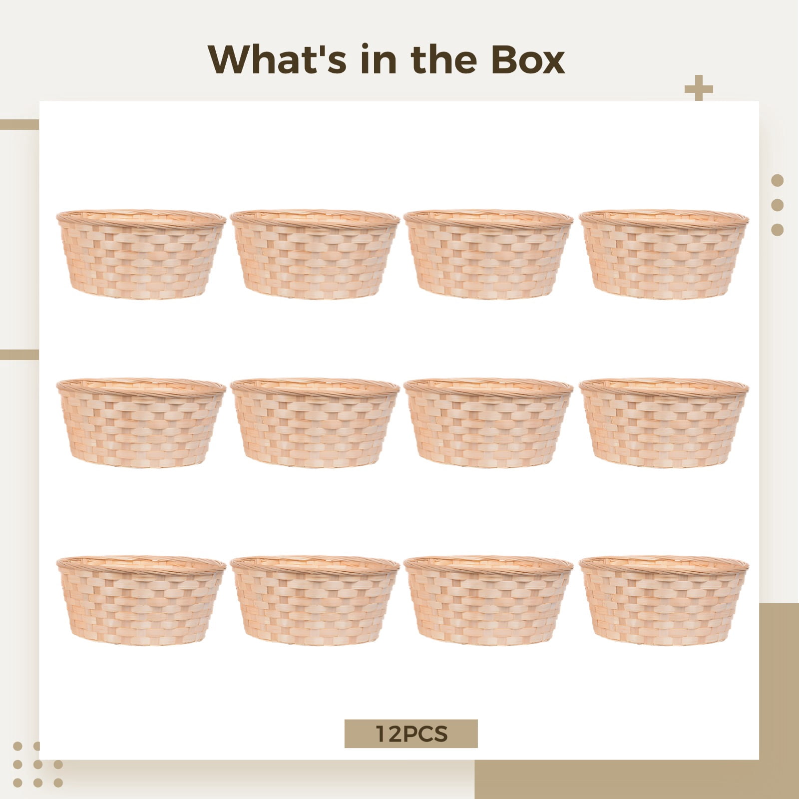 Bamboo Bread Baskets for Serving, 12 Pcs Handwoven Fruit Storage Baskets, Round Design, Serving Basket for Picnic, Dining Table, Snacks, Fruit Display, 7.1 x 2.8 in