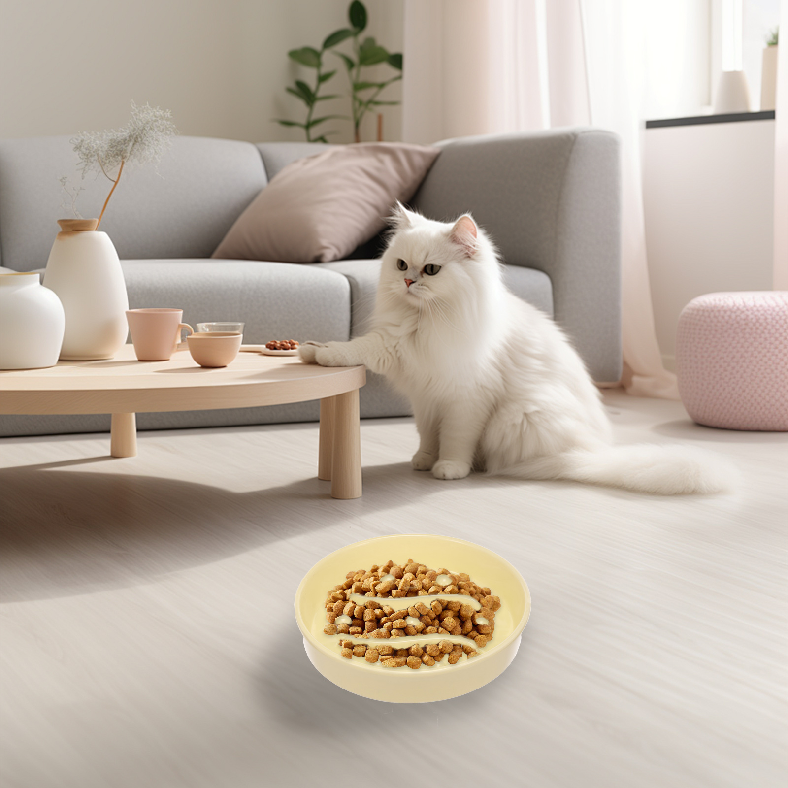 Threns 2 Pcs Practical Cat Slow Feeder Bowl Smooth Ceramic Cat Food Bowl Slow Feeder with Nonslip Bottom for Kitten Puppy Small Pet