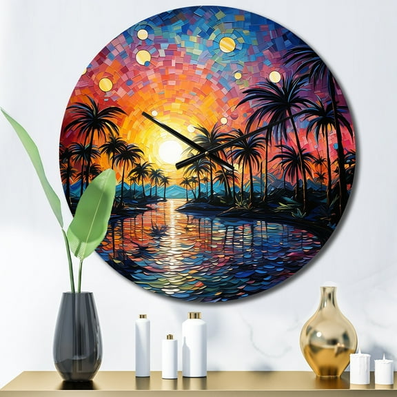 Designart "Palm Trees Tropical Painting II" Landscapes Oversized Wall Clock