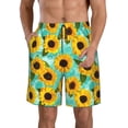 thumbnail image 2 of Uemuo Sunflowers With Green Leaves Pattern Men's Swim Trunks Hawaiian Beach Bathing Suit Swimsuits Beach Quick-Dry Shorts with Pockets-XX-Large, 2 of 9
