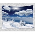 thumbnail image 1 of Winter Decorations Tapestry, Winter Landscape on Hills with Snowy Trees and Fluffy Clouds Art Image, Wall Hanging for Bedroom Living Room Dorm Decor, 60W X 40L Inches, Blue White, by Ambesonne, 1 of 2
