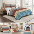 thumbnail image 6 of Full Quilt Set 78''x90'', Boho Orange Lightweight Bedspread Coverlet Set with 2 Pillow Shams, Yellow Geometric Stripes Turquoise Bohemia Breathable All Season Quilt Bedding for Bedroom/Guest Room, 6 of 9