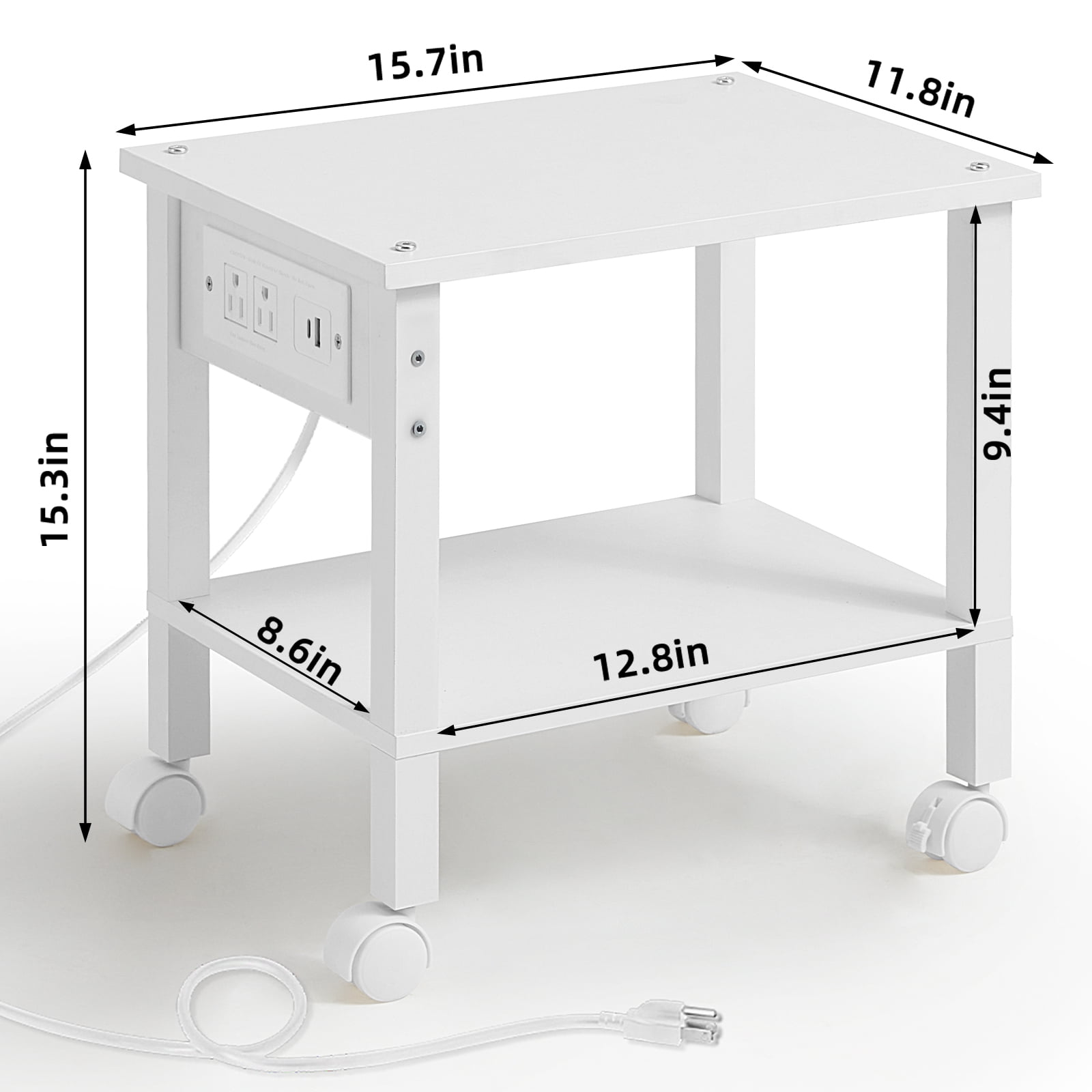 Leyaoyao Printer Stand with Charging Station, 2 Tier Rolling Printer Cart with Wheels, Under Desk Printer Stand for Office, Home