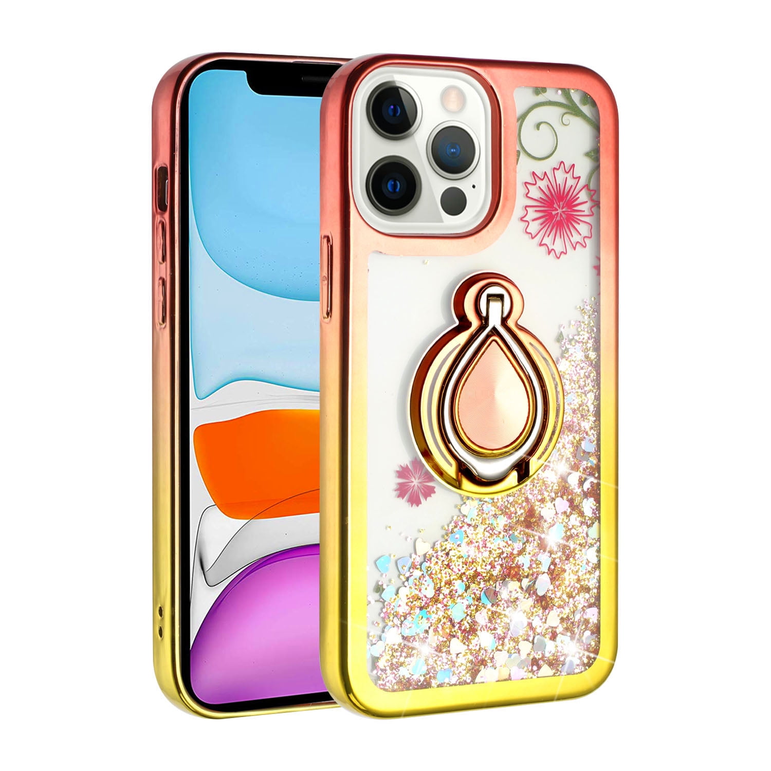 Iphone 13 Pro Max Phone Case Slim Protective Ring Kickstand Glitter Dual Colors Multi Function For Iphone 13 Pro Max Phone Case Pink Silver Walmart Com