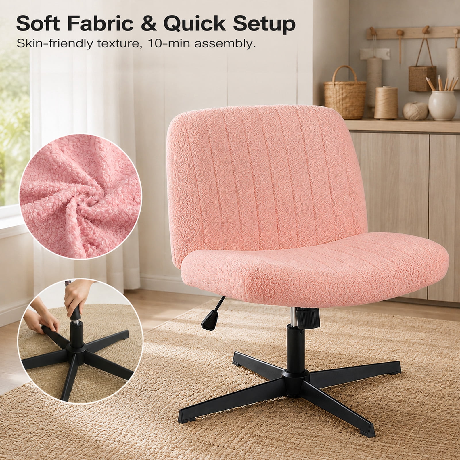 Alvantor Criss Cross Office Chair, No Wheels Armless Swivel, Wide Seat Criss Cross Chair for Home Office & Reading Room