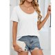 thumbnail image 3 of Top de Manga Corta de Cuello en V de Color Sólido de las Mujeres con Bolsillo, Blusa Casual de Poliéster Ligero, 3 of 8