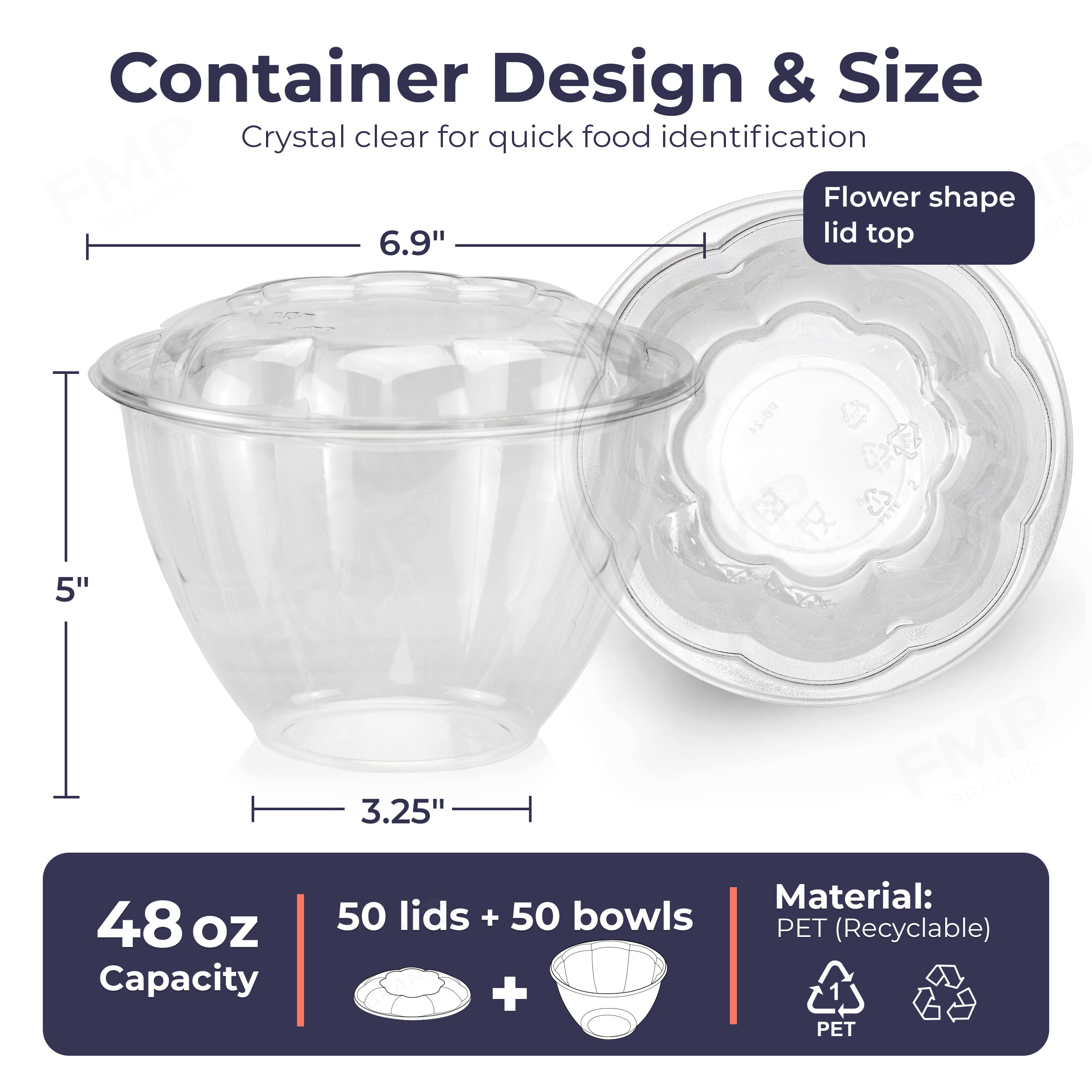 48 oz Disposable BPA Free Salad Containers with Lids inClear Plastic Disposable for A Fresh Airtight Seal, Portable Serving Bowl Set for Meal Prep 